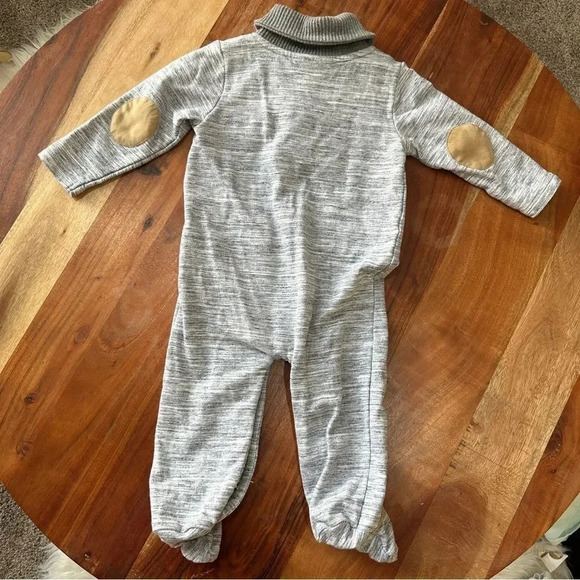 MINICLASIX Shawl Collar Footie Jumpsuit Elbow Patch Dressy Size 9 Month - Picture 6 of 7